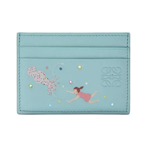 LOEWE Suna Fujita Collaboration Nappa Cow Leather Card Holder Women's Aqua Green