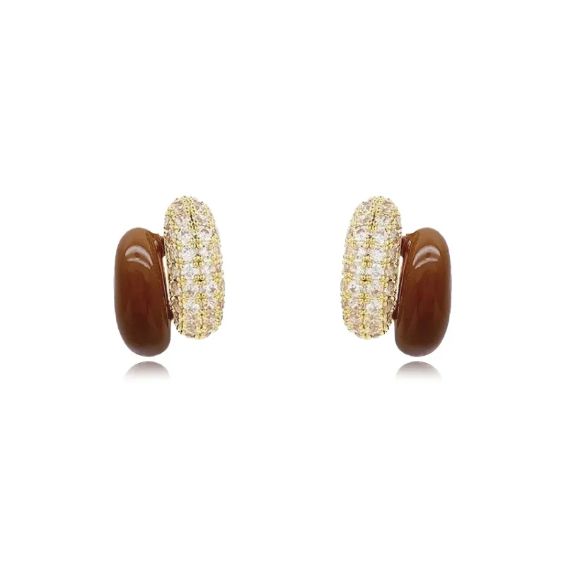 WAW Gold Plated Copper Zircon Drip Glaze Earrings Women's-6