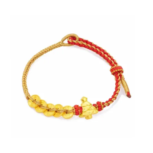 Ruinuo Christmas Tree Five Emperors Coin Adjustable Woven Hand Rope 999 Solid Gold Fixed Price Gold Bracelet Unisex