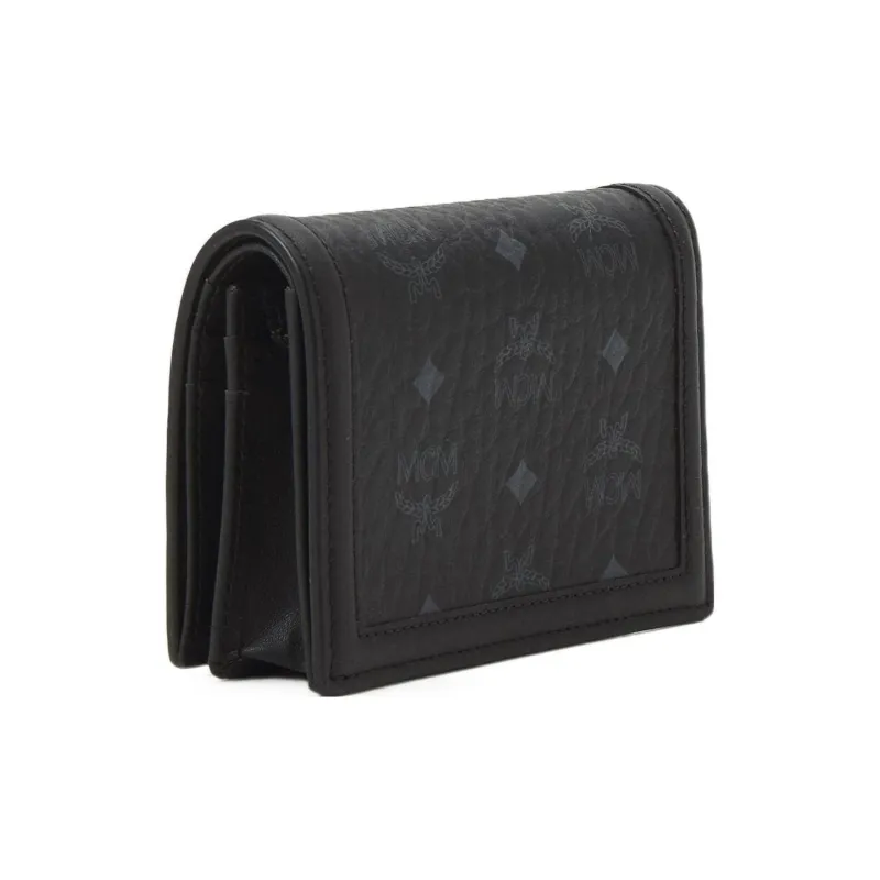 MCM Tracy Visetos Canvas With Nappa Leather Trim Wallets Card Holders Mini Women's Black-3