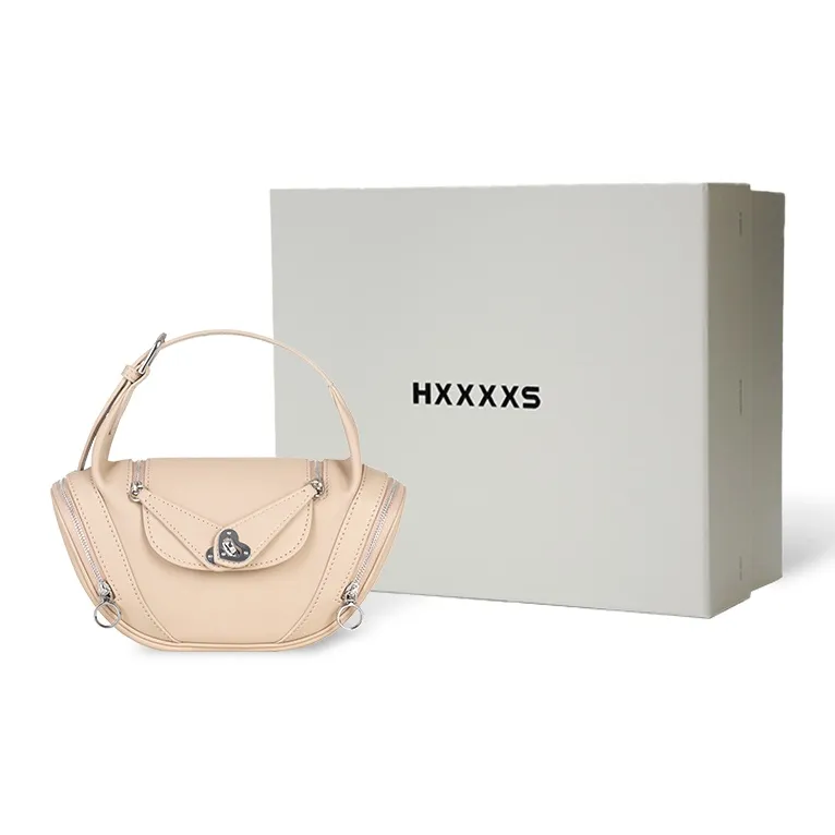 HXXXXS Top Grain Cow Leather Handbag Women's Black/Cookie/Floral Pink-7