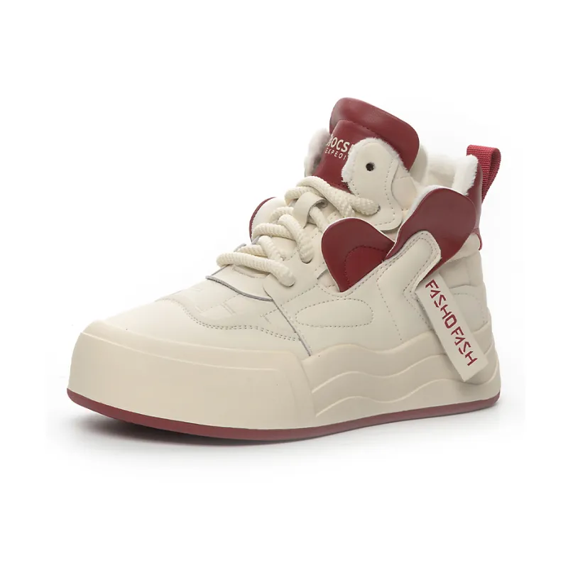 NRDROFFICIAL Skateboard Shoes Women's High Top Red, Ecru-21