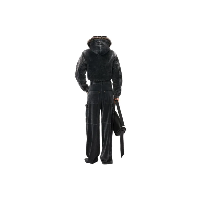 T By Alexander Wang Velour Workwear Shearling Trim Hood Hoodie Washed Slate-2