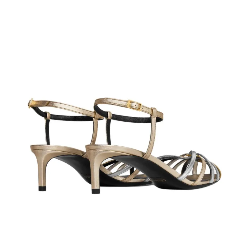 CELINE Triomphe One Strap Sandals 5cm Women's Gold And Silver-3