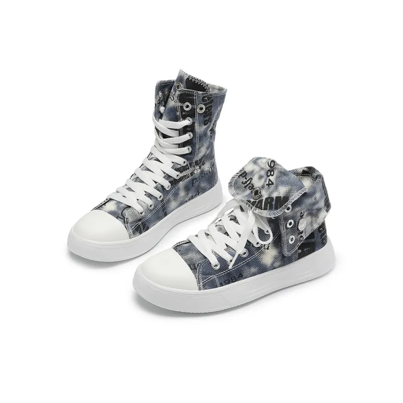 KATHRYN WILSON Durable Breathable High Top Canvas Shoes Unisex Vintage Blue-4