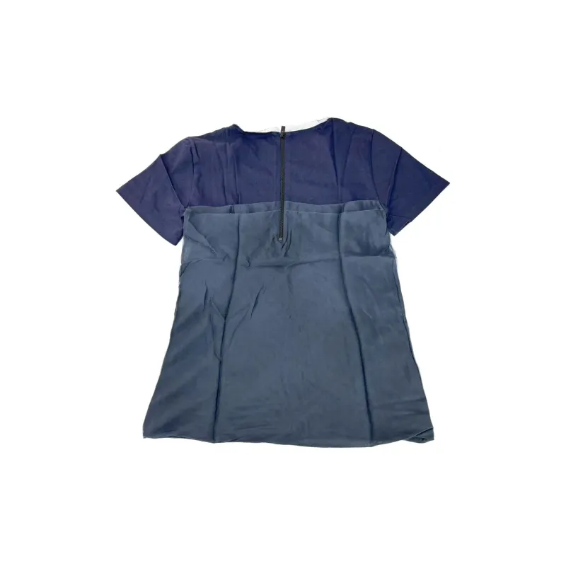 Chloe Crew Neck Patchwork Mulberry Silk Short Sleeved T Shirt T Shirt Women's Dark Blue-1