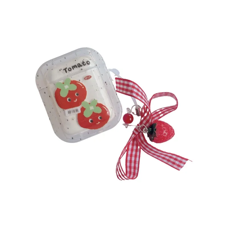 Baohuguang Compatible With AirPods 3/Pro 2/1 TPU Japanese And Korean Style Ins Ink Splatter Cute Tomato Headphone Cases-1