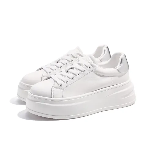 D FUSE SCANDINAVIA Wear Resistant Lightweight Height Increasing Low Top Skateboard Shoes 7cm Women's White Silver