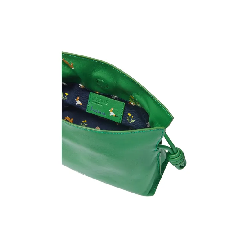 LOEWE Suna Fujita Collaboration Flamenco Nappa Cow Leather One Shoulder Crossbody Clutches Mini Women's Tropical Green-4