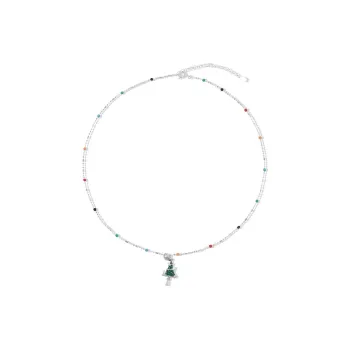 AWE S925 Silver Unique Design Multicolor Beads Snowman Collarbone Chain Women's