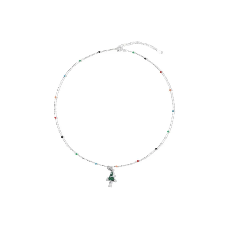 AWE S925 Silver Unique Design Multicolor Beads Snowman Collarbone Chain Women's-0