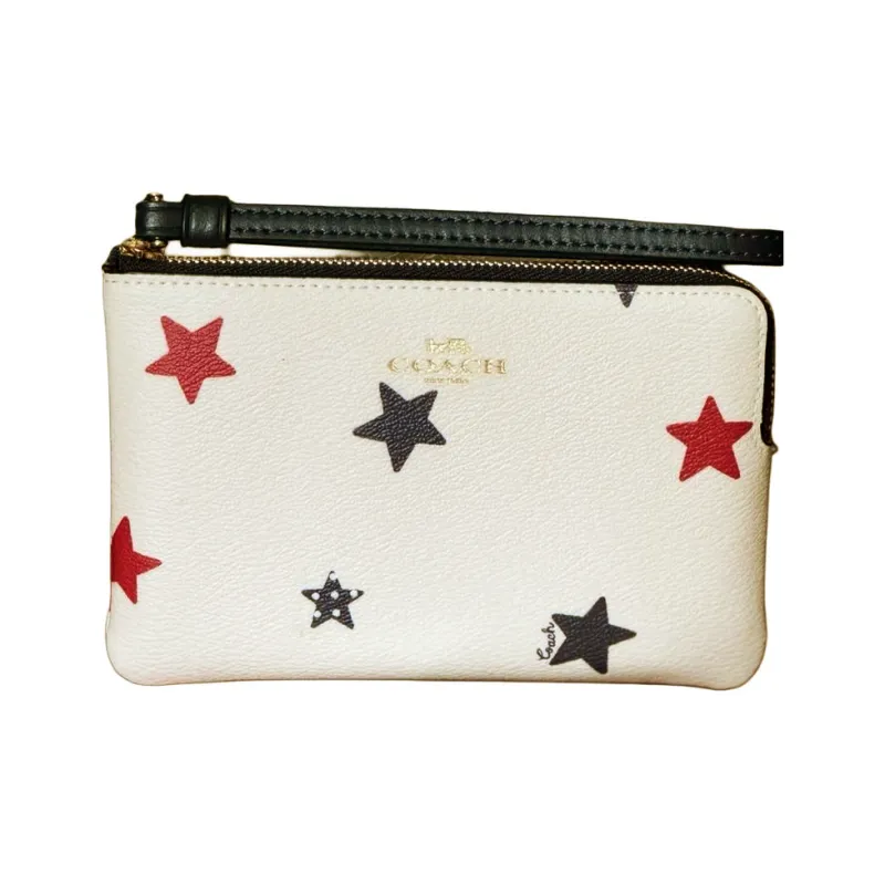 COACH Corner Zip Coated Canvas Coin Purse Clutch Wrist Bag Medium Size Women's White-3