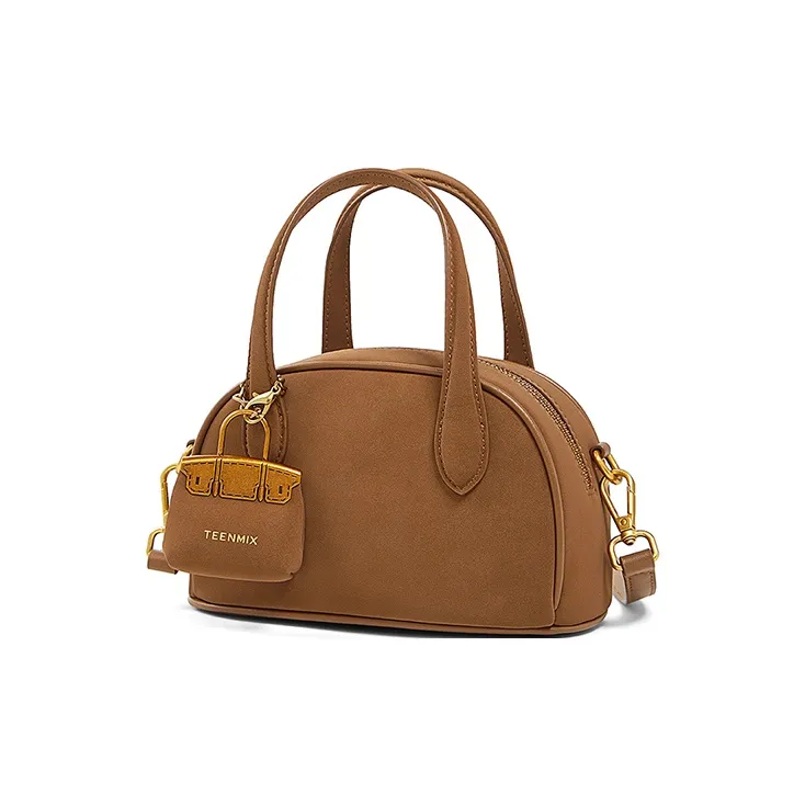 Teenmix Cow Leather Handbag, Crossbody Bag, Shoulder Bag, Bowling Bag Women's Brown/Coffee/Black-2