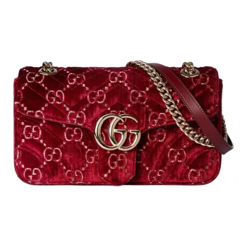 GUCCI GG Marmont Velvet Crossbody Bag Shoulder Bag Small Size Women's Red