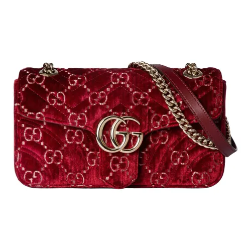 GUCCI GG Marmont Velvet Crossbody Bag Shoulder Bag Small Size Women's Red
