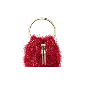 Jimmy Choo Micro Bon Bon Wire Shoulder Bag Crossbody Bag Handbag Mini Women's Gemstone Red With Light Gold Accents