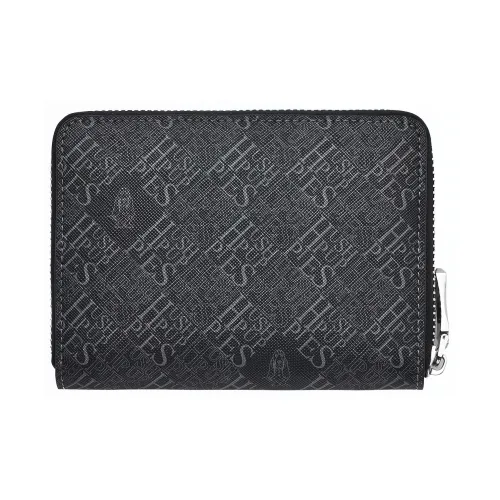 Hush Puppies PVC With Top Grain Cow Leather Coin Purse Key Pouch Card Holder Regular Men's Black