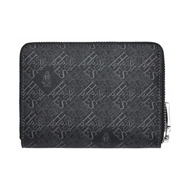 Hush Puppies PVC With Top Grain Cow Leather Coin Purse Key Pouch Card Holder Regular Men's Black-0