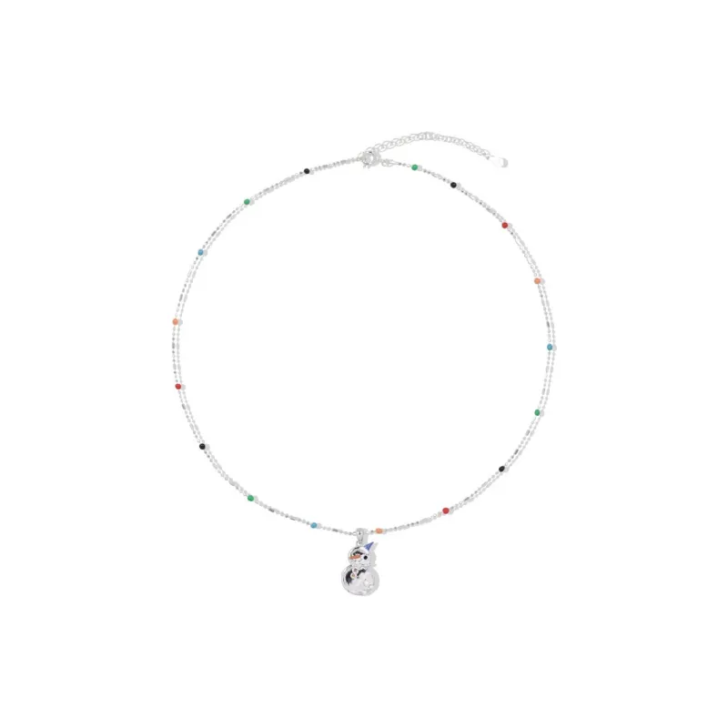 AWE S925 Silver Unique Design Multicolor Beads Snowman Collarbone Chain Women's-8