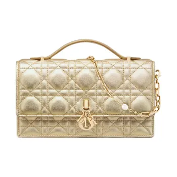 DIOR Calfskin Shoulder Bag, Crossbody Bag, Handbag Mini Women's Metal Gold