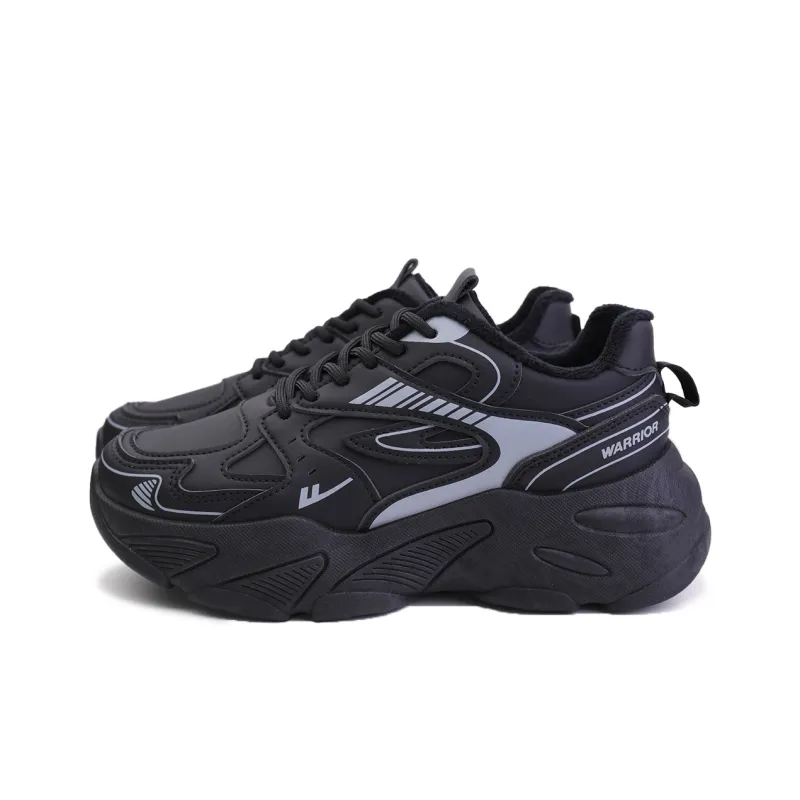 Warrior Trendy Casual Shoes Anti-Slip And Wear-Resistant Lightweight Low-Top Chunky Sneakers Women's Black-2