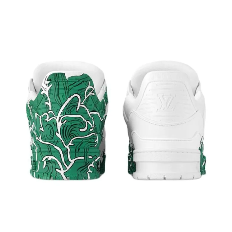 LOUIS VUITTON Trainer Low Top Skateboard Shoes Unisex Green White-3