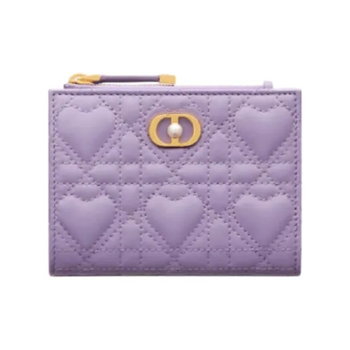 DIOR Jolie Heart-Shaped Wicker Lambskin Wallet Women's Light Purple