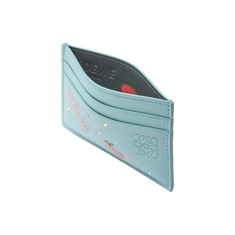 LOEWE Suna Fujita Collaboration Nappa Cow Leather Card Holder Women's Aqua Green-2