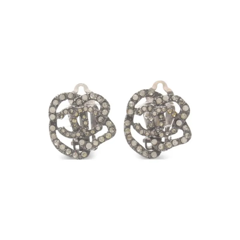 CHANEL 1986 1988 Cc Camellia Clip on Earrings-0