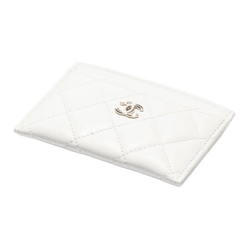 CHANEL Grained Cow Leather Card Holder Women's White-1