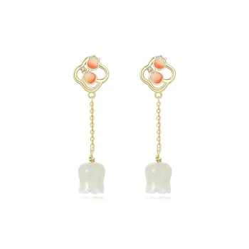WEITIANXUAN Hetian Jade Earrings White Jade/Pale Greenish White Jade Women's