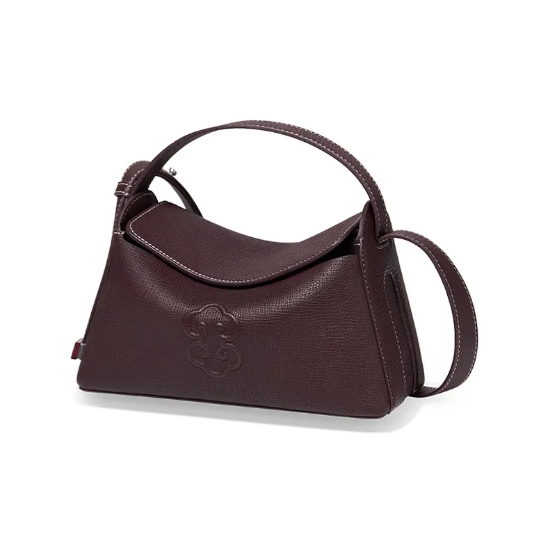 Look Grain Top Grain Cow Leather Crossbody Bag, One Shoulder Handbag Women's White/Brown/Black-18