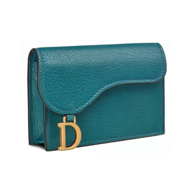 DIOR Saddle Sheepskin Card Clip Card Holder Women's Deep Sea Blue-1