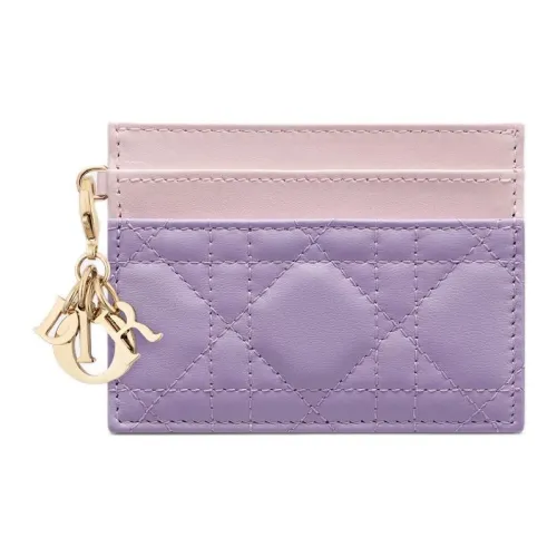DIOR Lady Dior Lambskin Card Holder Women's Light Pink With Light Purple Accents