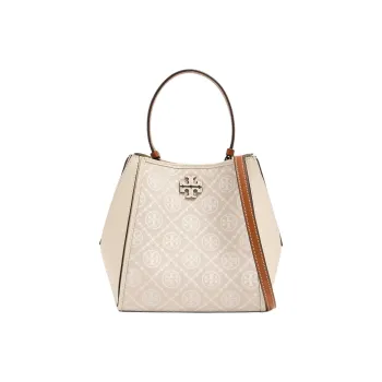 TORY BURCH McGraw Litchi Grain Leather Bucket Bag, Shoulder Bag, Crossbody Bag, Handbag Trumpets Women's Ivory