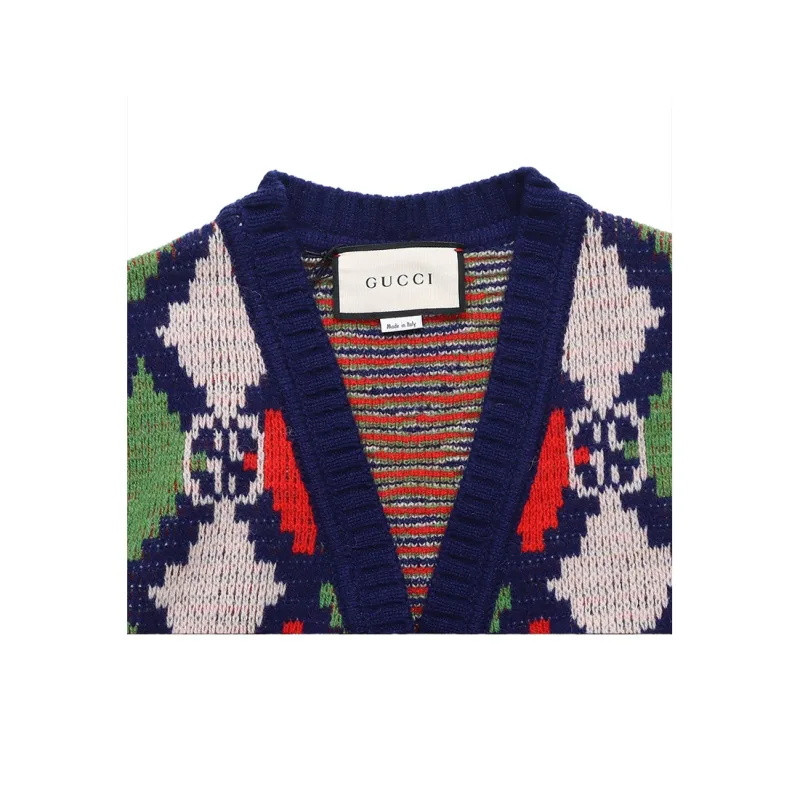 GUCCI Gg Rhombus Knitted Cardigan-4