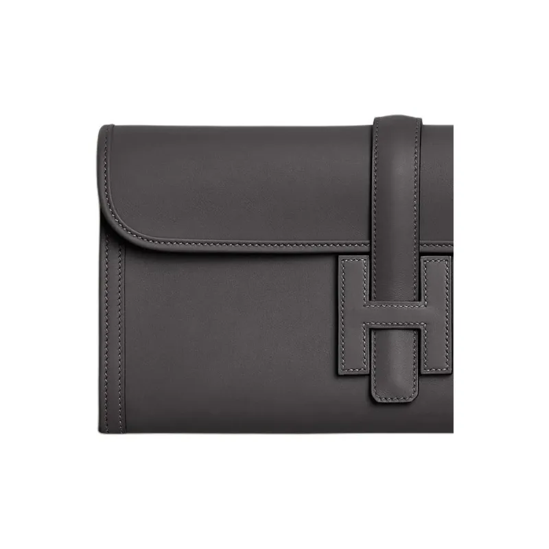 HERMES Jige Elan Swift Leather Clutch Women's 85 Ardoise Slate Gray-2