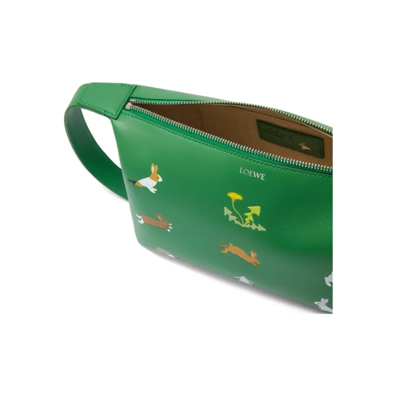LOEWE Suna Fujita Collaboration Napa Calf Leather Toiletry Bag Unisex Tropical Green-4