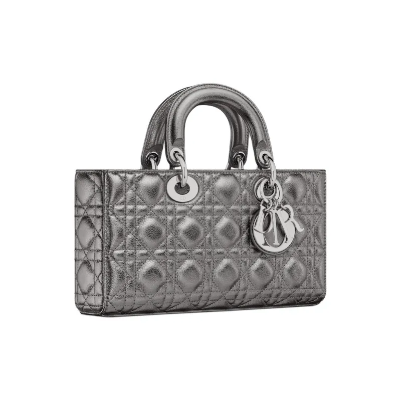 DIOR Lady D JOY Calfskin Tote Bag, Shopping Bag, Shoulder Bag, Crossbody Bag, Handbag Medium Size Women's Metallic Gray-3