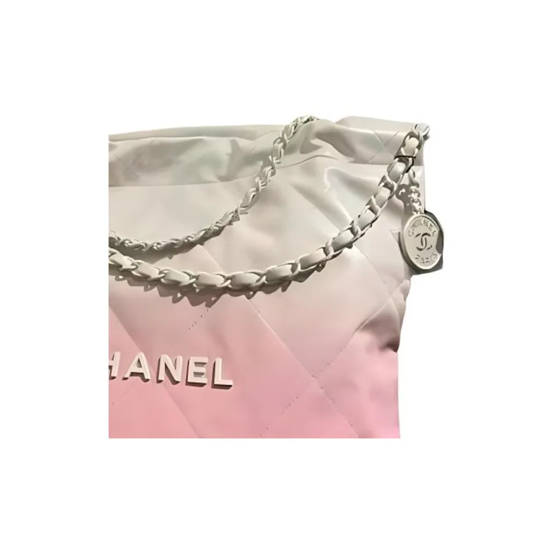 CHANEL 22Bag Shiny Calfskin Tote Bag, Shopping Bag, Handbag, Shoulder Bag Women's Pink & White-2