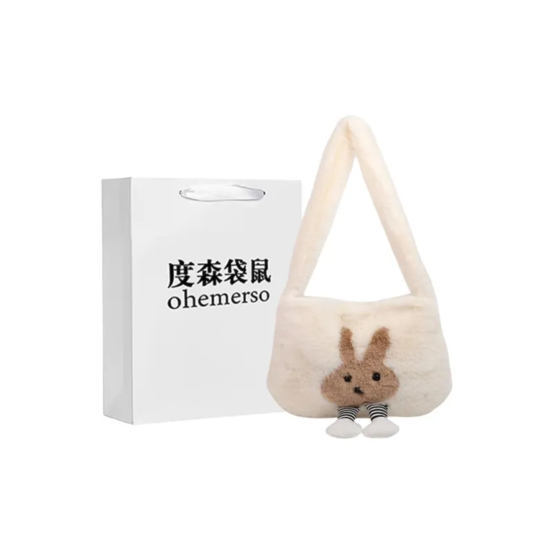 Dusen Kangaroo Plush Shoulder Bag Women's White/Gray/Khaki/Green/Pink-0