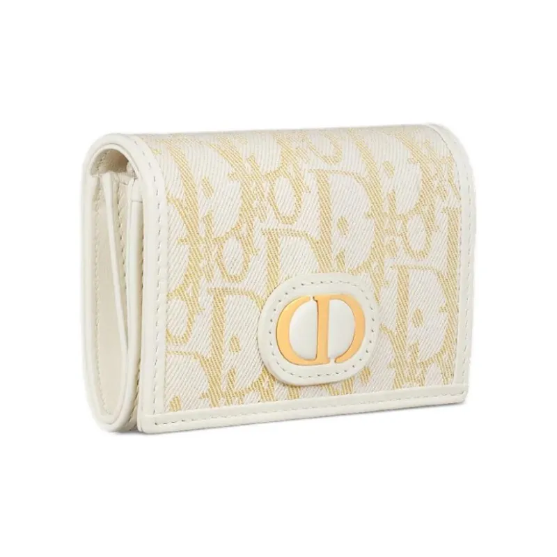 DIOR 30 Montaigne Cotton Wallet Women's Brown & White-1