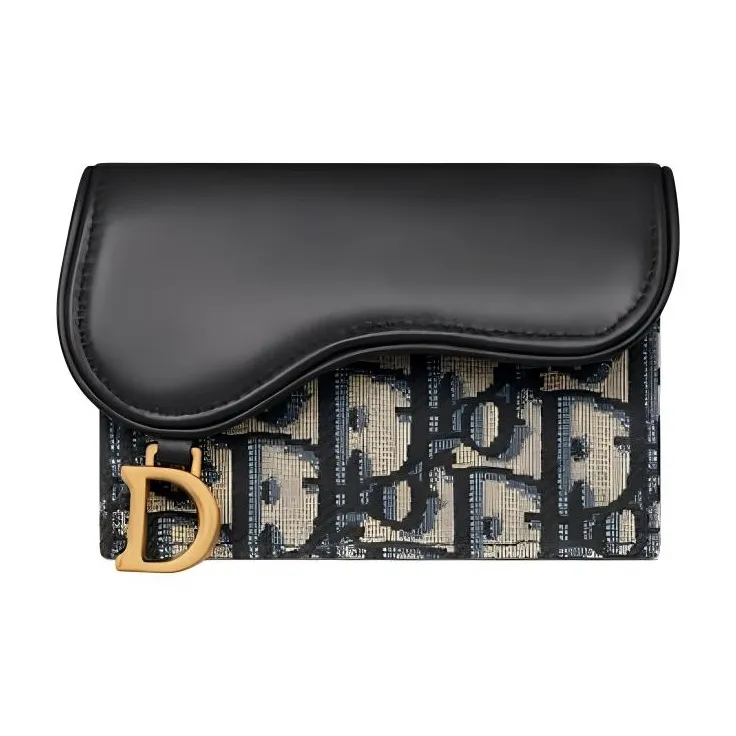 DIOR Oblique Print Soft Calfskin Card Holder Women's Blue-0