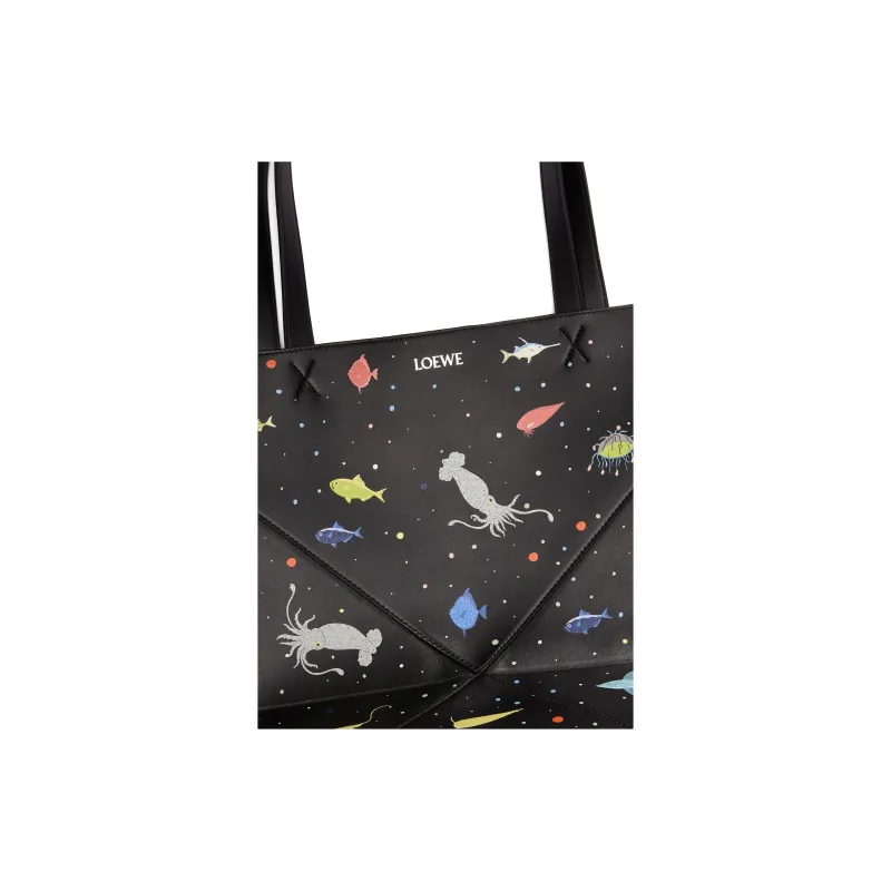 LOEWE Puzzle Fold Cow Leather Tote Bag, Shopping Bag, Handbag Extra Large Women's Black Multicolor-6
