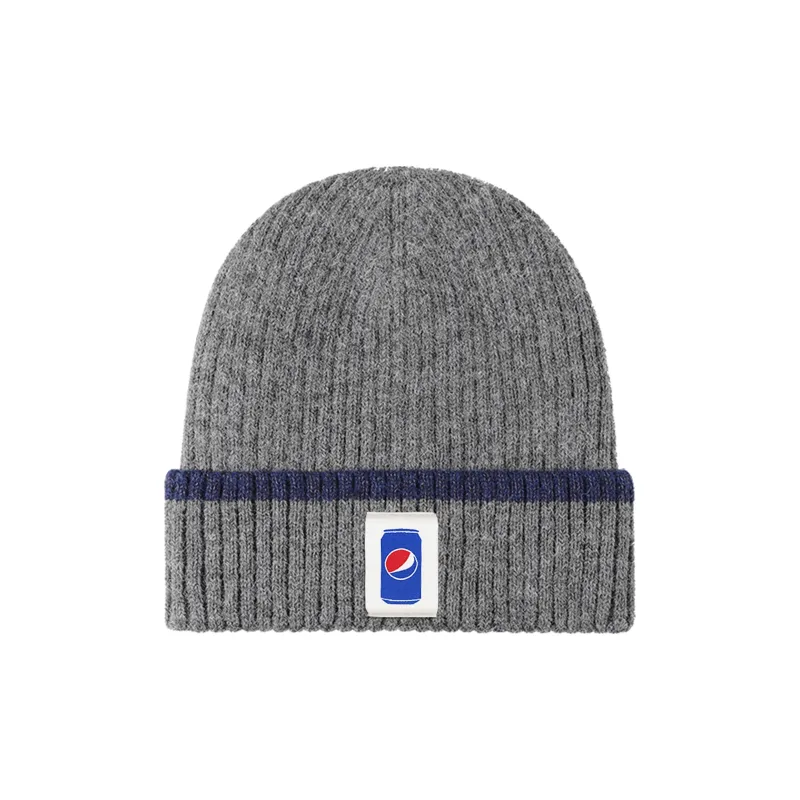Pepsi Polyester Plush Beanie Unisex Navy Blue Light Gray Dark Gray-6