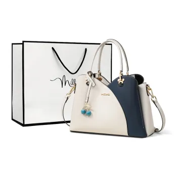 MILLIE'S Cow Leather Crossbody Handbag, Mom Bag Regular Women's White & Blue/White & Coffee