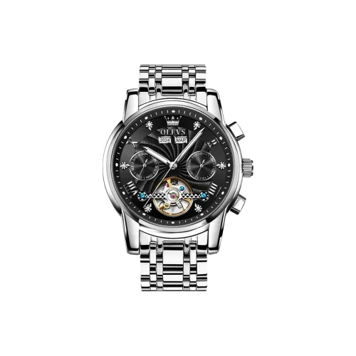 OLEVS Play The Cool Series Automatic Mechanical Movement Stainless Steel Watchband Watch Men's Watches Black Dial