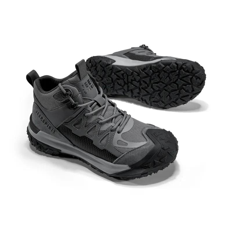 JEEP SPIRIT Non-slip Wear-resistant Impact-resistant High-Top Outdoor Shoes Men's Climbing Gray-3