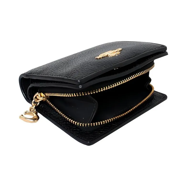 COACH Snap Wallet Pebbled Leather Coin Pocket Card Holder, Wallet Women's Gold/Black-3