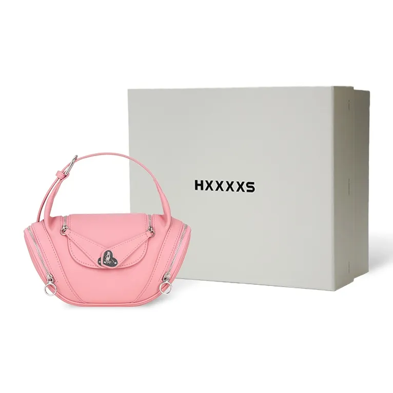 HXXXXS Top Grain Cow Leather Handbag Women's Black/Cookie/Floral Pink-14